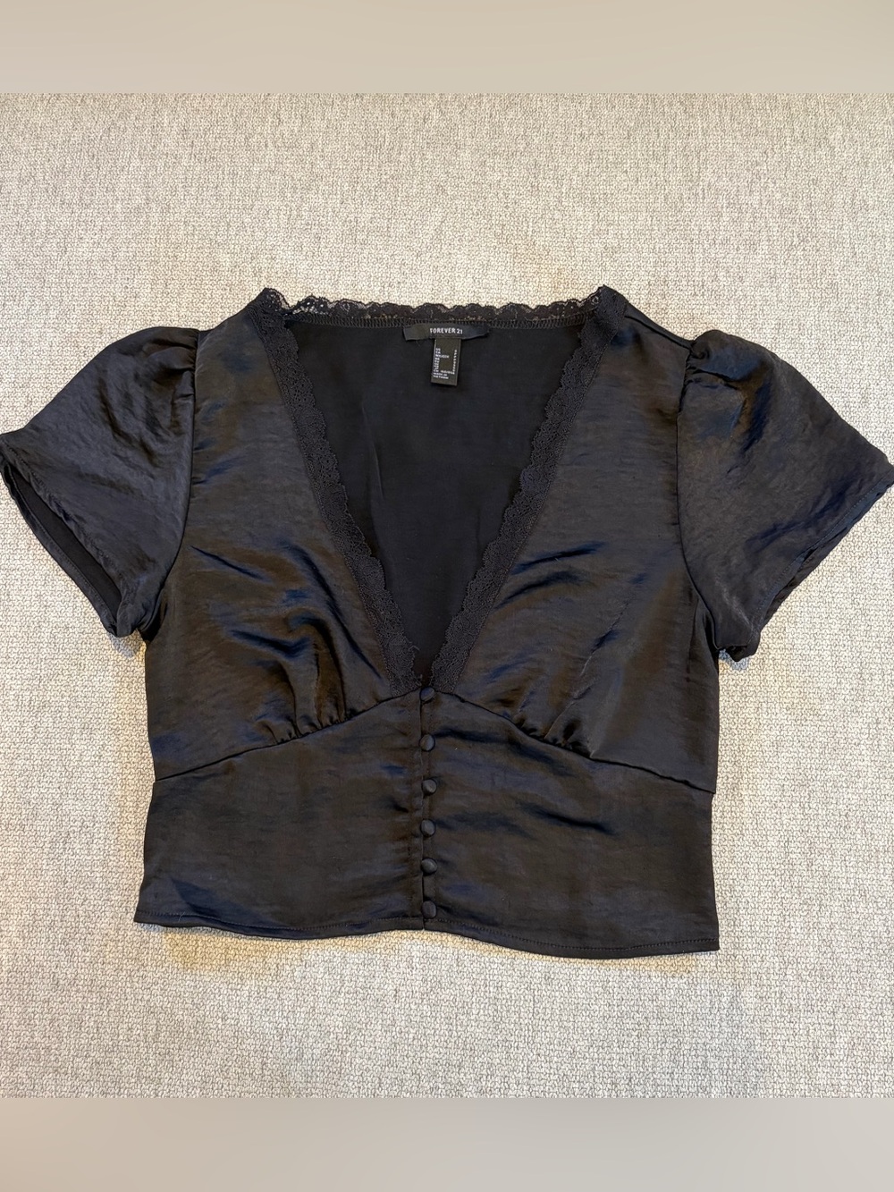 🖤 Whimsigoth/Coquette Black Lace Button-up Crop Top - Size S 🖤